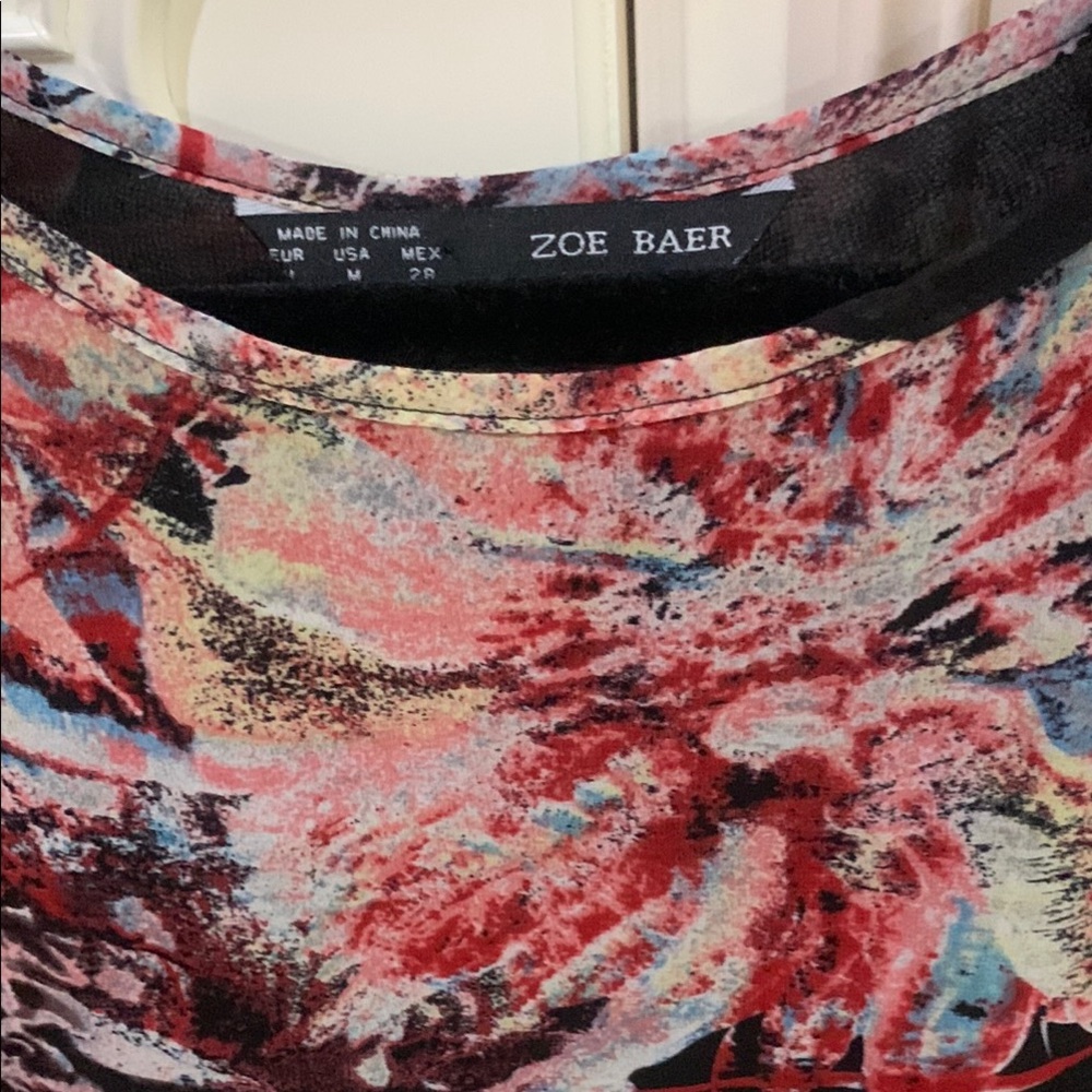 Designer Zoe Baer Women's Multicolor Poncho Design  Abstract Floral Top Blouse M